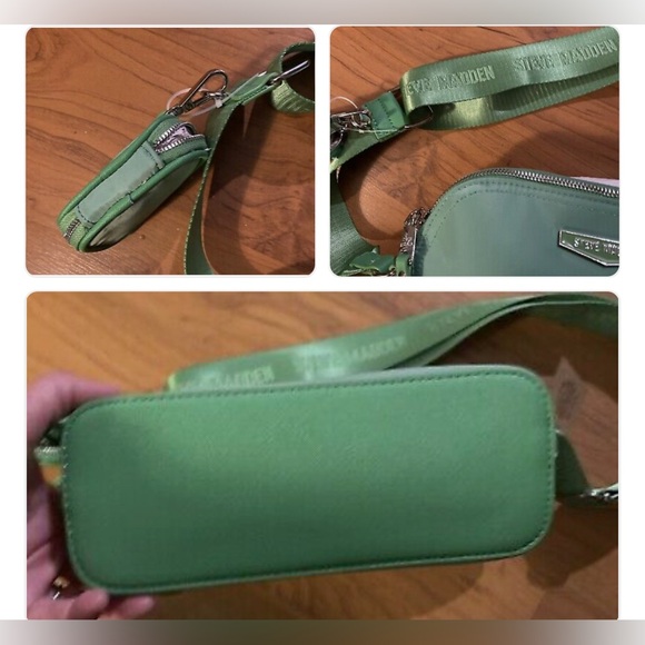 🎄STEVE MADDEN CROSSBODY Nylon Shoulder Bag W/ Air Pod Case,Logo Strap,Green - Picture 4 of 8